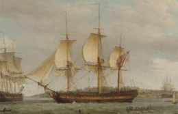 The ship Britannia leaving Sydney Cove