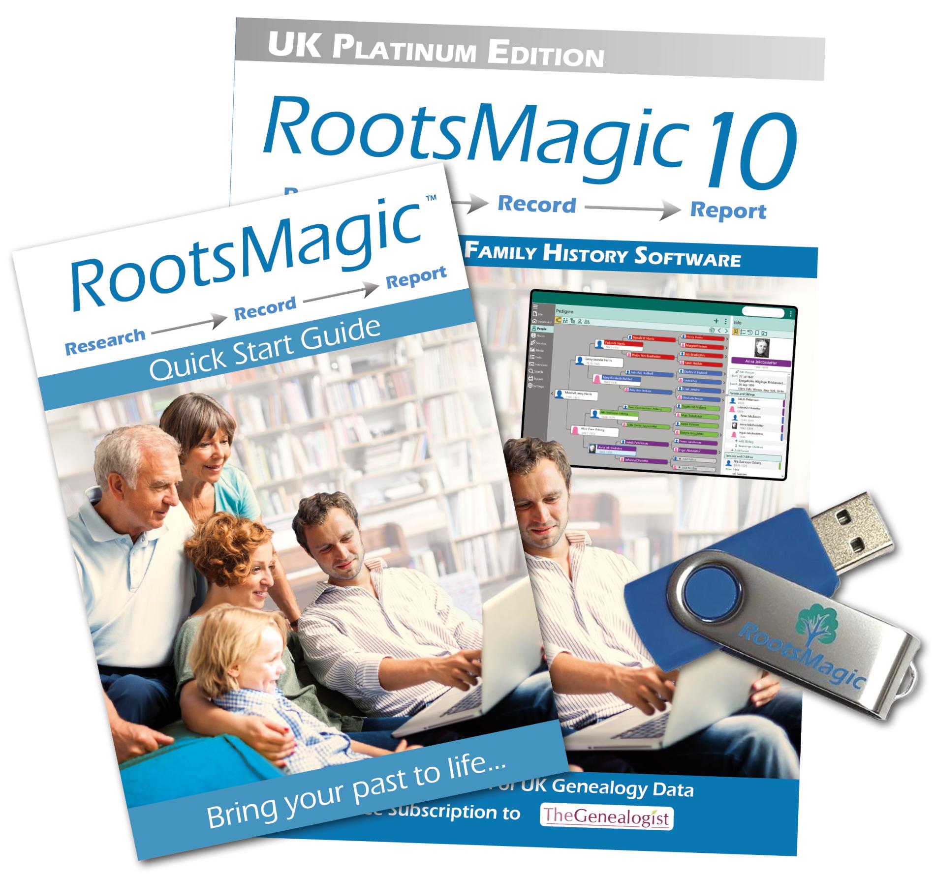 RootsMagic UK Version 10 Platinum Edition USB + Free Regional Research Guidebook & Online Magazine worth over £34