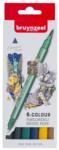 Expression Fineliner and Brush Dual Tip Writing Pen Set - Pack of 6 (Brown/Blue/Green/Yellow/Grey/Black)
