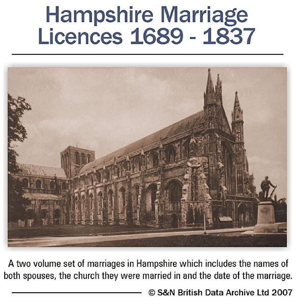 A-L Hampshire Marriage Licenses CD 1689-1837 Bishop's records 