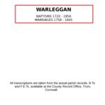 Cornwall, Warleggan Baptisms 1720-1856, Marriages 1758-1845