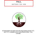 Cornwall, Paul Baptisms 1738 - 1838