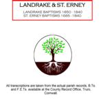 Cornwall, Landrake & St. Erney Baptisms 1650 - 1840