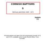 Cornwall, Baptisms Update (1) S (by surname), Various parishes across Cornwall 1669 - 1875.